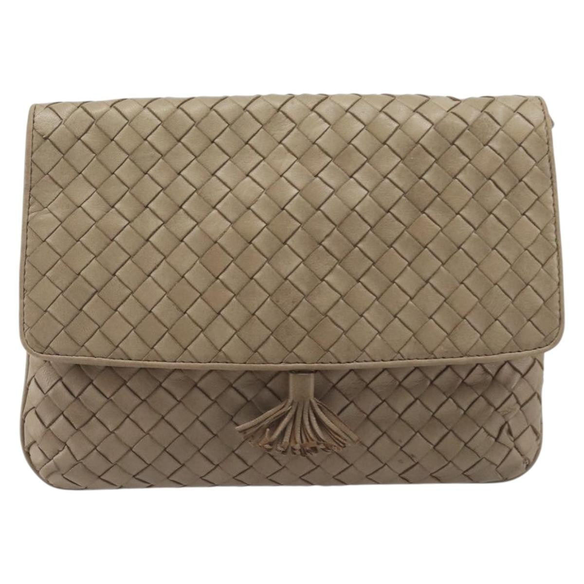 Bottega Veneta Tassel Flap Intrecciato Nappa Beige Leather Crossbody Bag Bag (Pre-Owned)