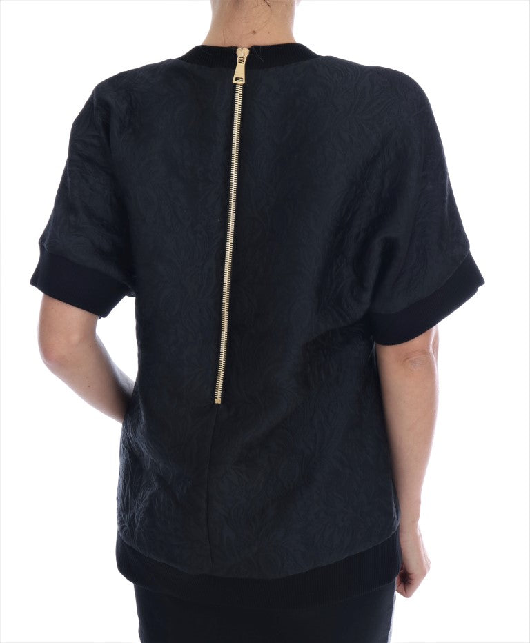 Dolce & Gabbana Black Brocade Cocktail Crystal Women's Sweater