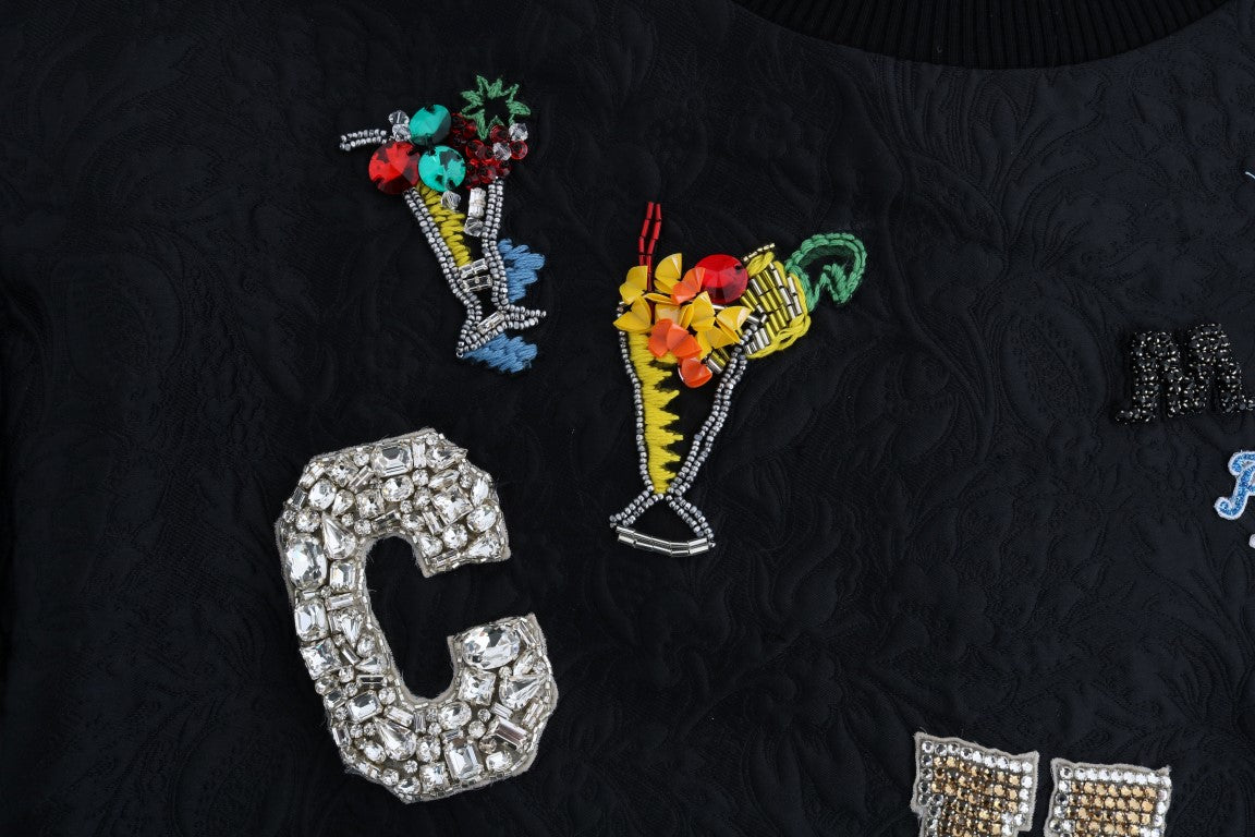 Dolce & Gabbana Black Brocade Cocktail Crystal Women's Sweater