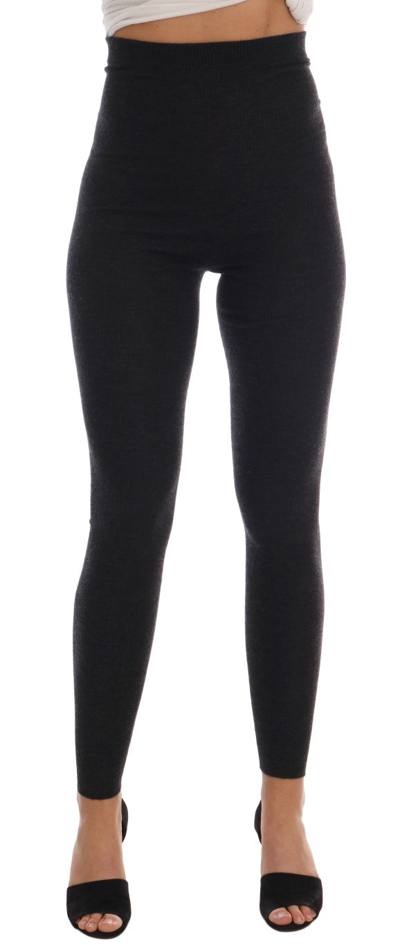 Dolce & Gabbana Gray Cashmere Ribbed Stretch Women's Tights
