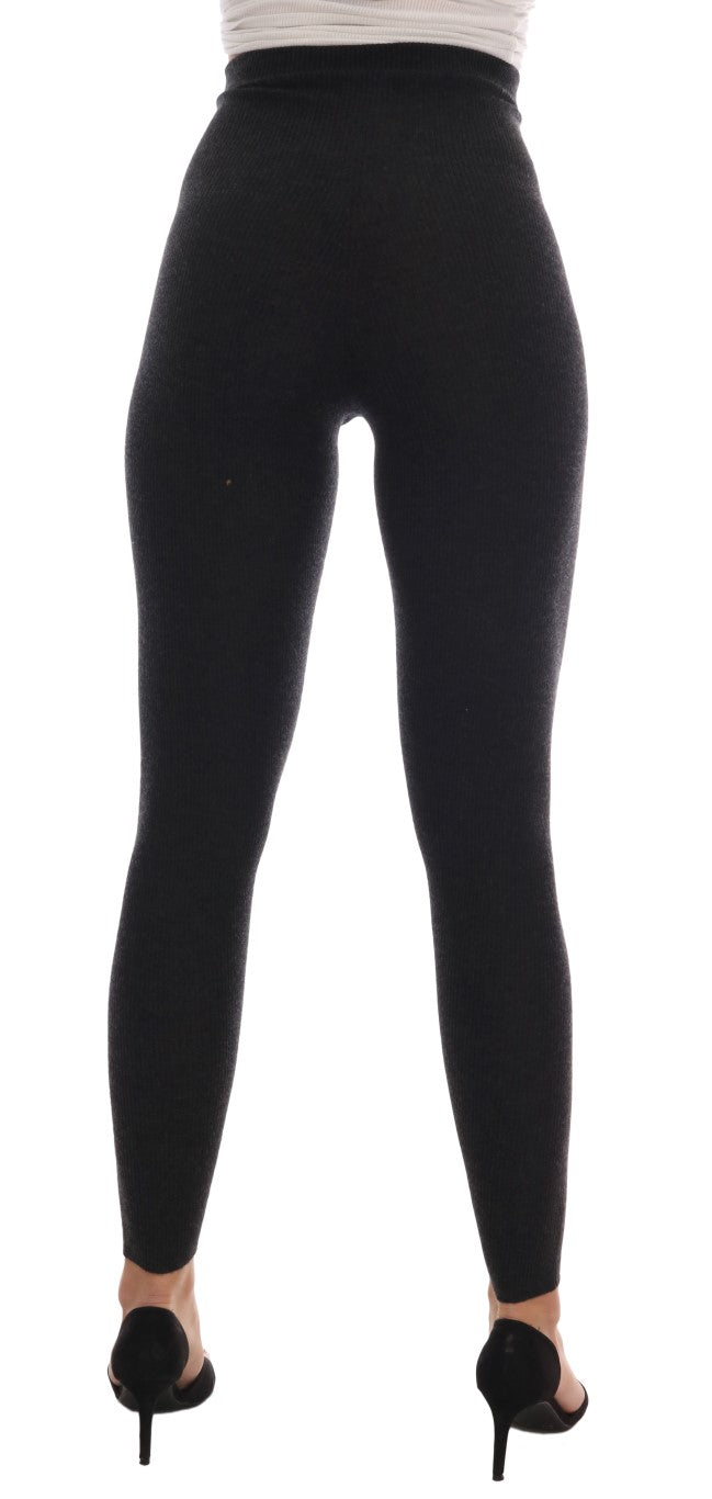 Dolce & Gabbana Gray Cashmere Ribbed Stretch Women's Tights