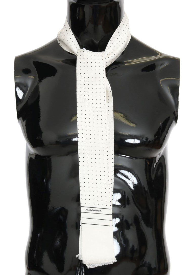 Dolce & Gabbana White Polka Dotted Silk Skinny Men's Scarf