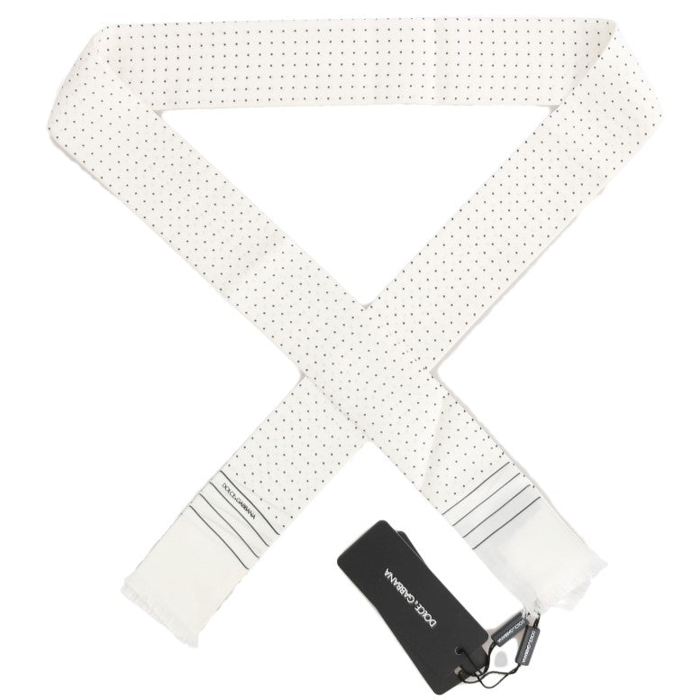 Dolce & Gabbana White Polka Dotted Silk Skinny Men's Scarf