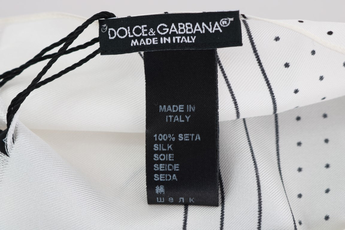 Dolce & Gabbana White Polka Dotted Silk Skinny Men's Scarf
