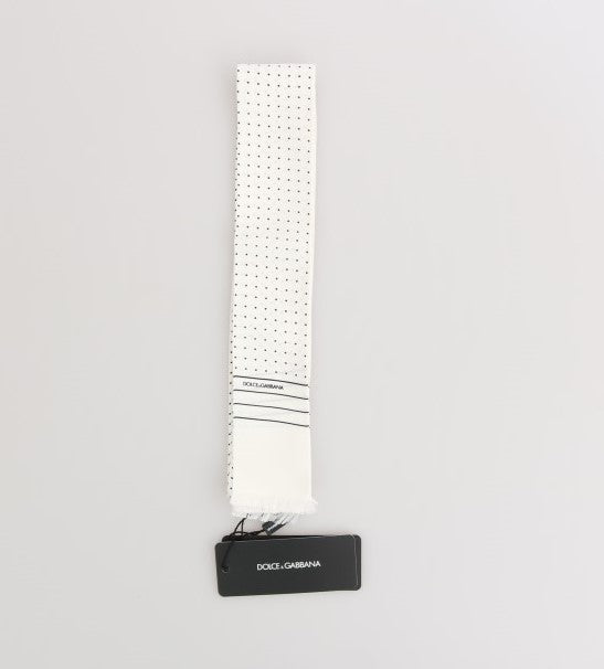 Dolce & Gabbana White Polka Dotted Silk Skinny Men's Scarf