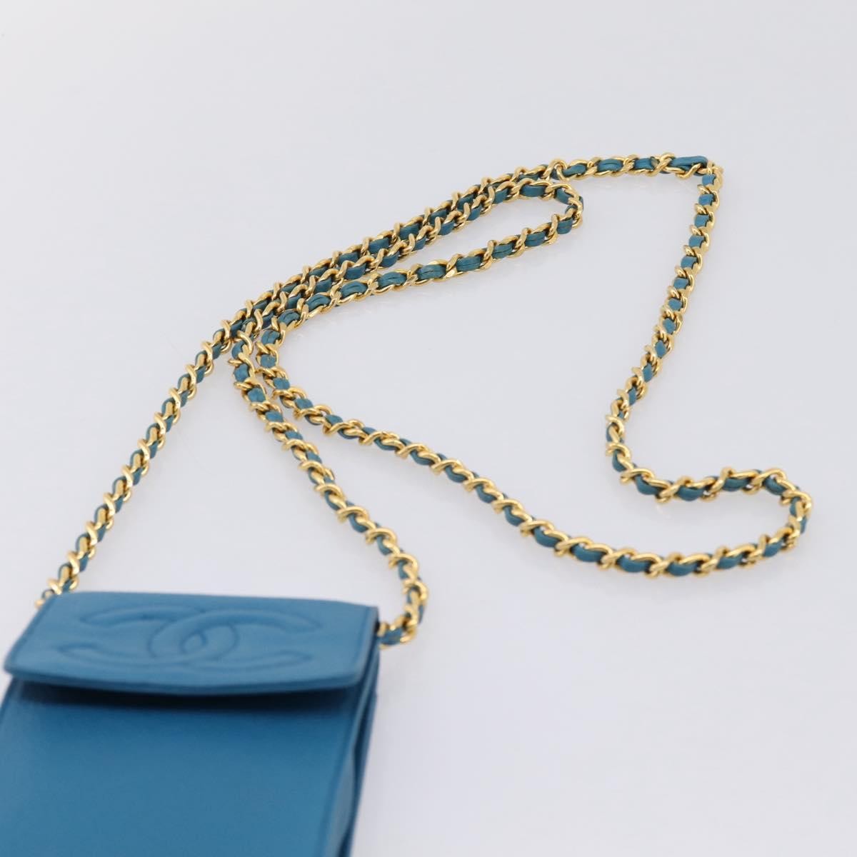 Chanel Vintage Cc Phone Holder Caviar Blue Leather Clutche & Pouche Bag (Pre-Owned)