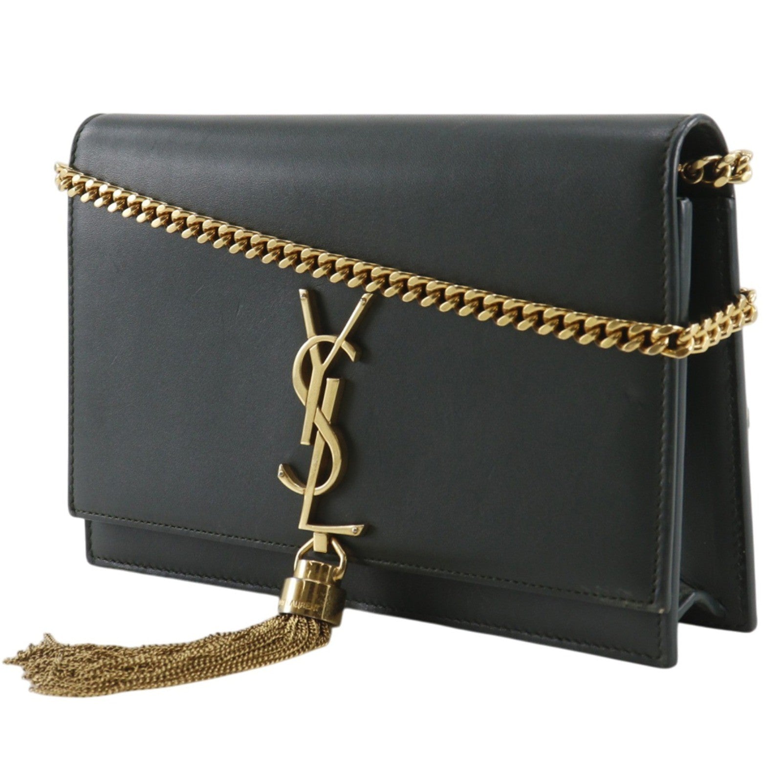 Saint Laurent Classic Monogram Tassel Chain Leather Green Leather Clutche & Pouche Bag (Pre-Owned)