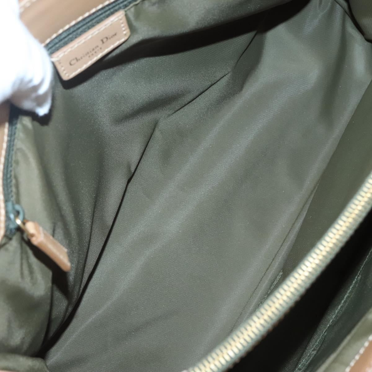 Christian Dior Vintage Trotter Double Pocket Tote Diorissimo Canvas Khaki Canvas Bag (Pre-Owned)