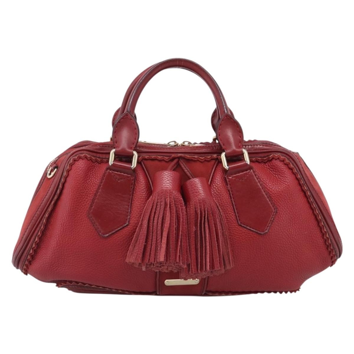 Burberry Hedwig Bowler Leather With Suede Red Leather Handbag (Pre-Owned)