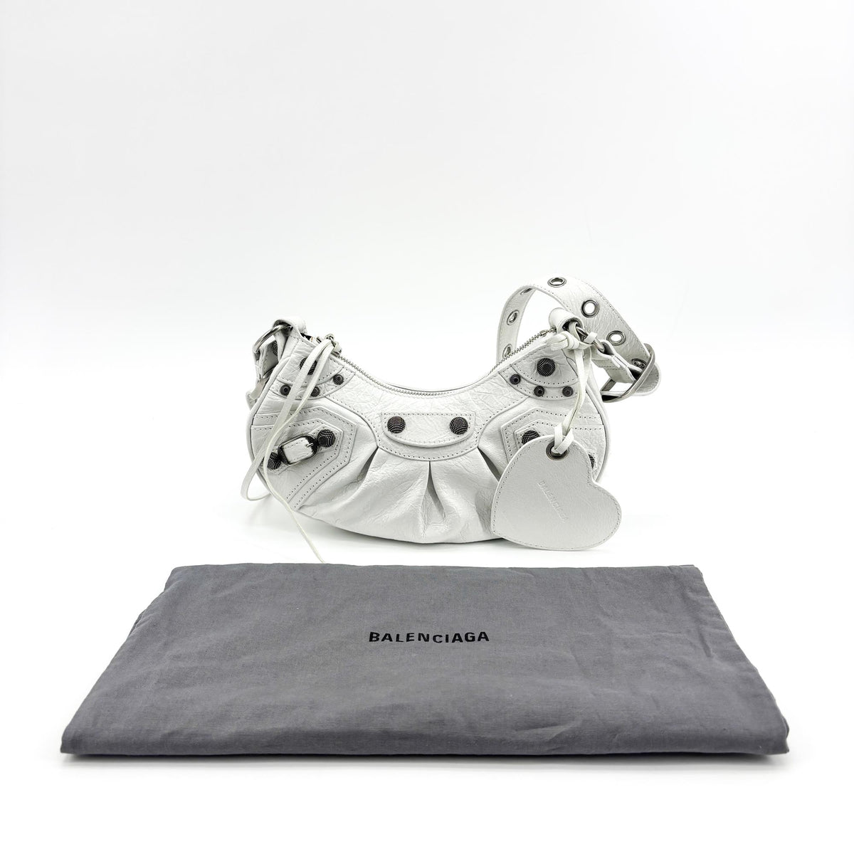 Balenciaga Le Cagole Giant Spikes Leather White Leather Shoulder Bag Bag (Pre-Owned)