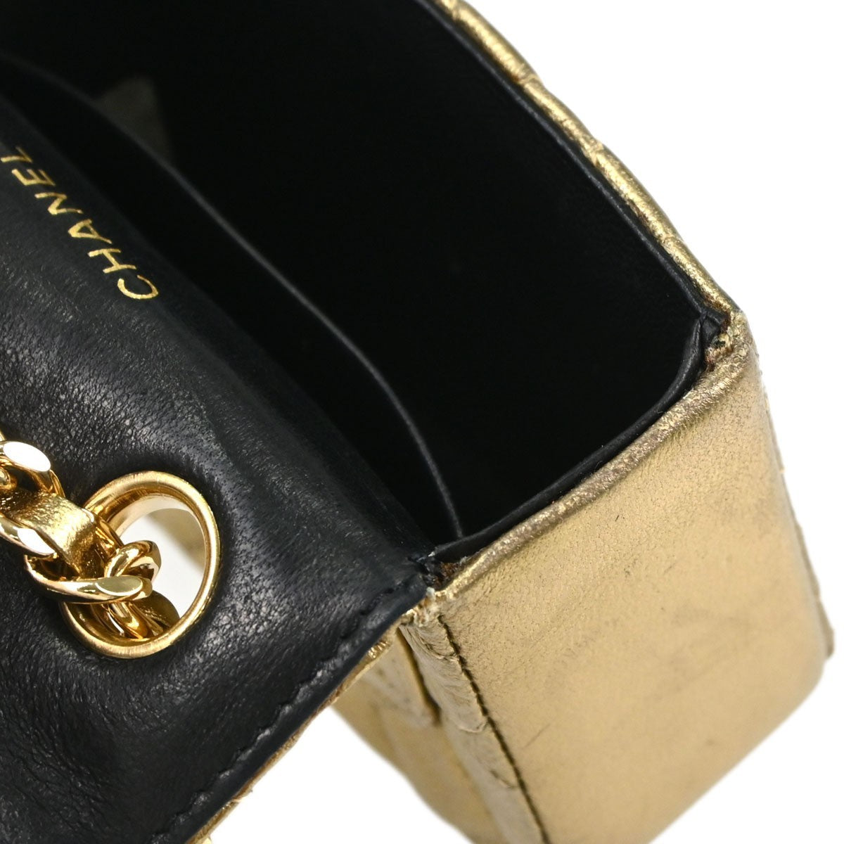 Chanel Vintage Flap Bag Charm Quilted Lambskin Gold Leather Clutche & Pouche Bag (Pre-Owned)
