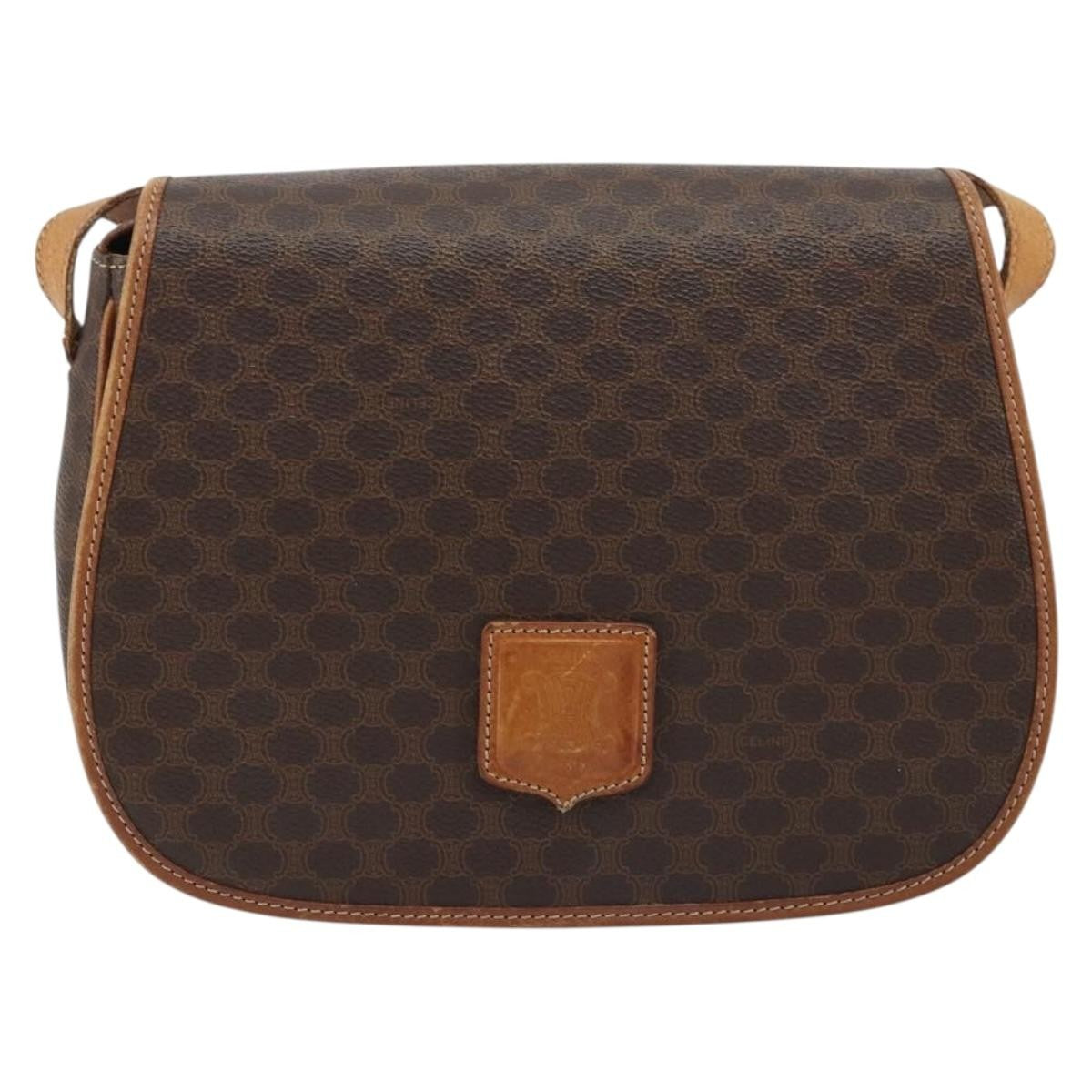 Celine Vintage Macadam Canvas And Leather Brown Canvas Shoulder Bag Bag (Pre-Owned)