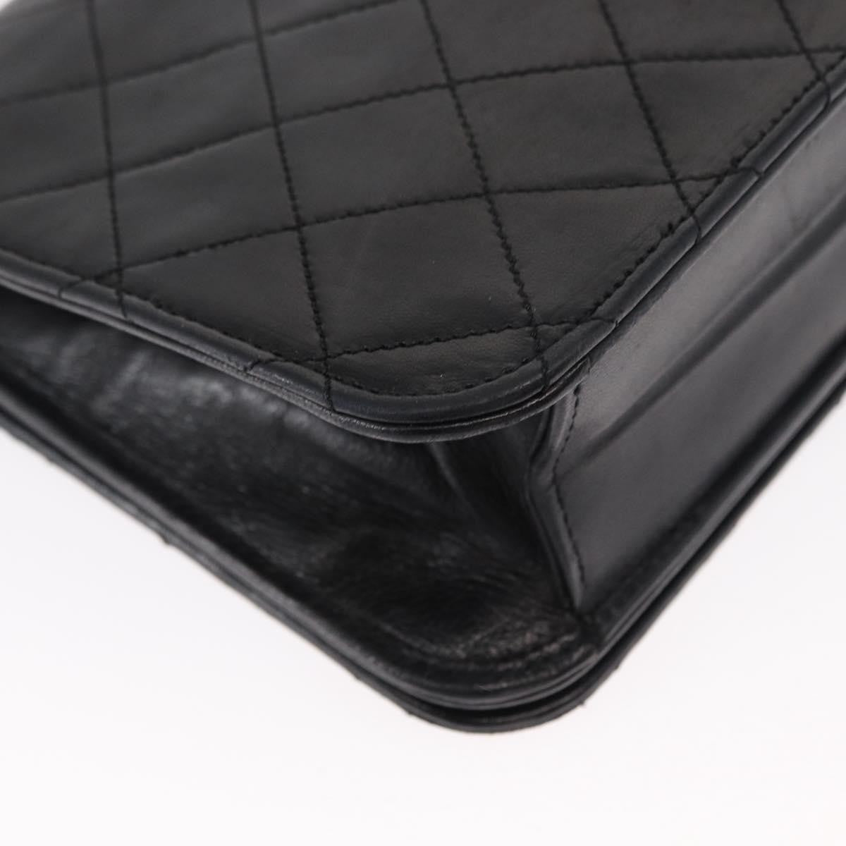 Chanel Vintage Full Flap Quilted Lambskin Black Leather Shoulder Bag Bag (Pre-Owned)