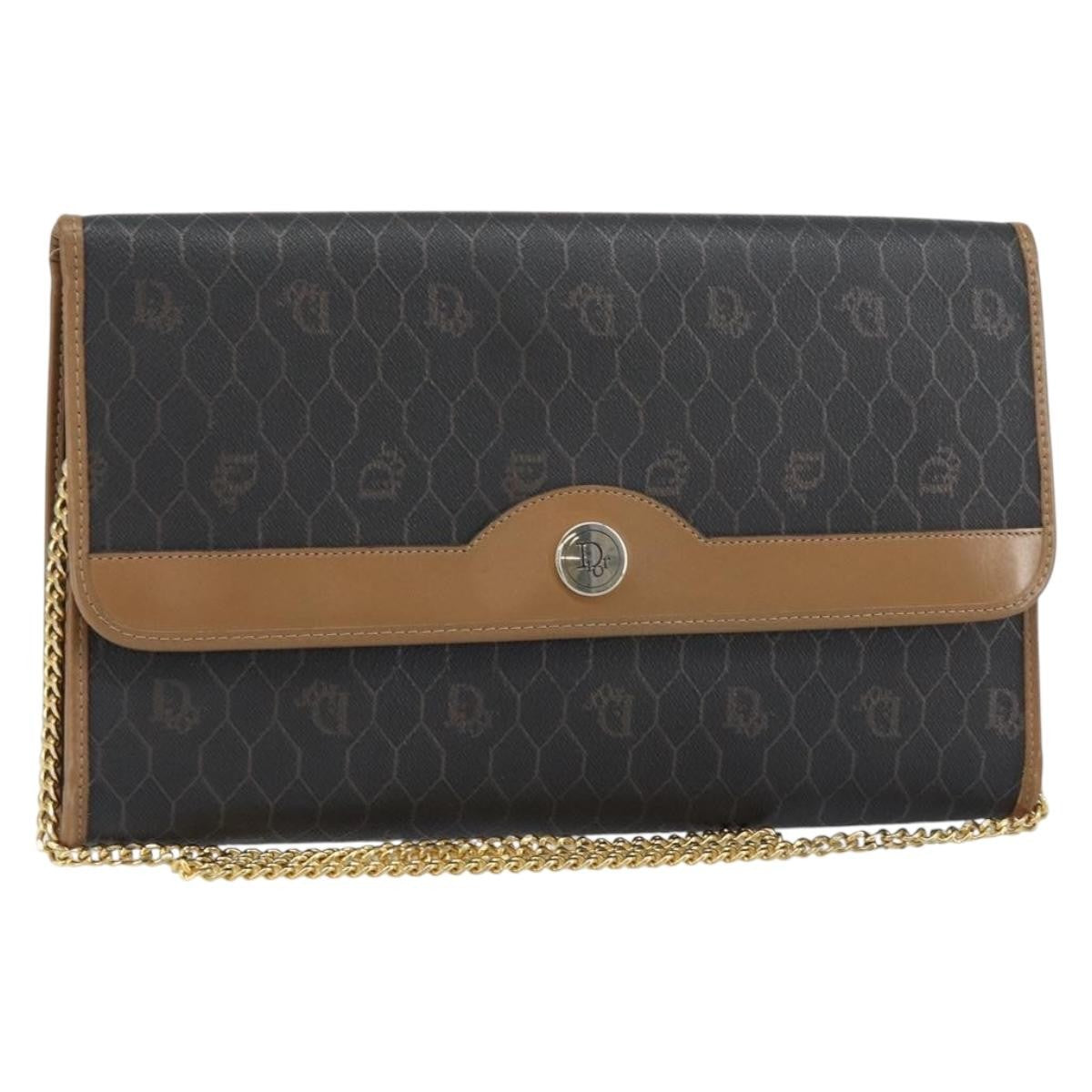 Christian Dior Vintage Honeycomb Chain Canvas Black Canvas Shoulder Bag Bag (Pre-Owned)