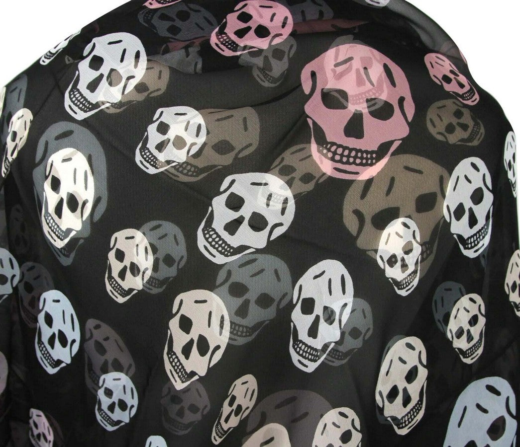 Alexander McQueen Women's Black Chiffon Silk Multiskull Box Print Shawl 496827 1072