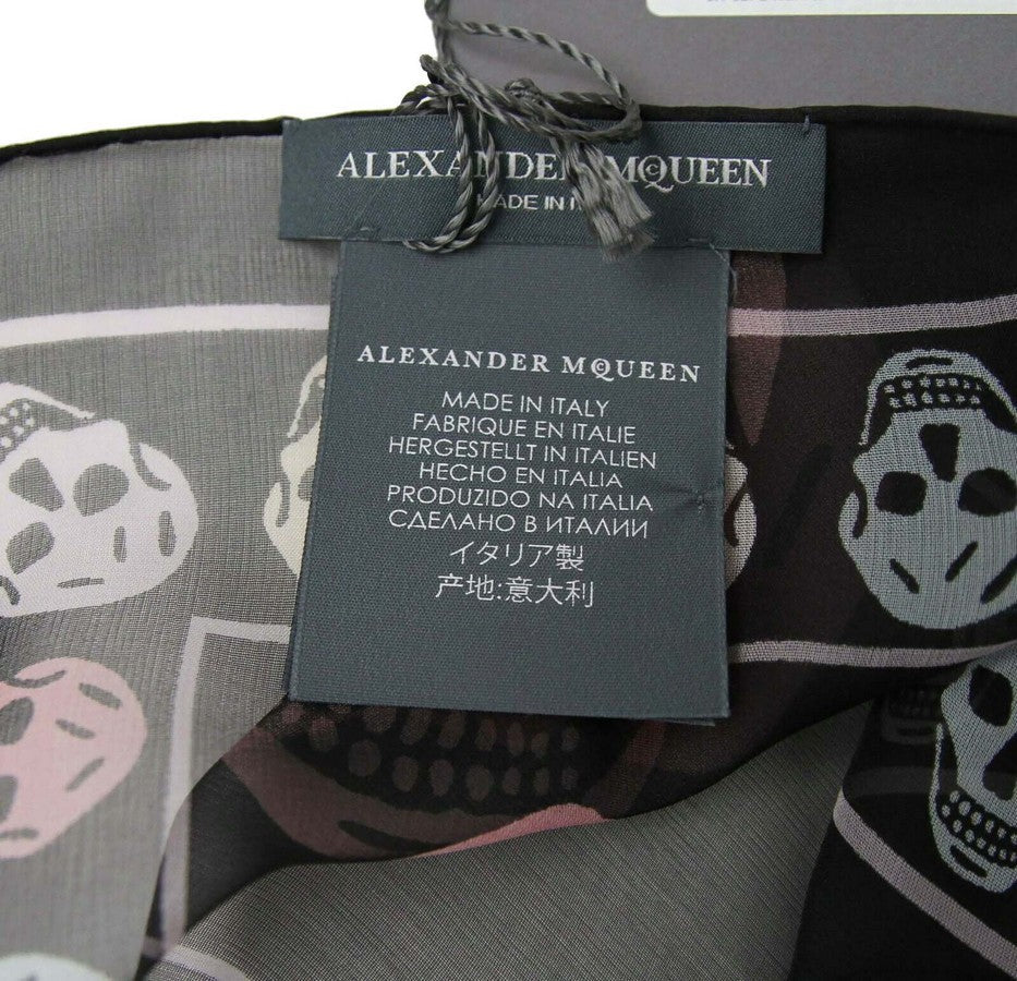 Alexander McQueen Women's Black Chiffon Silk Multiskull Box Print Shawl 496827 1072