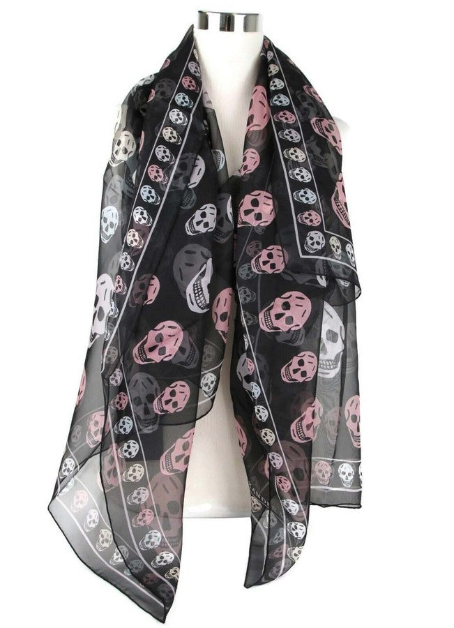 Alexander McQueen Women's Black Chiffon Silk Multiskull Box Print Shawl 496827 1072
