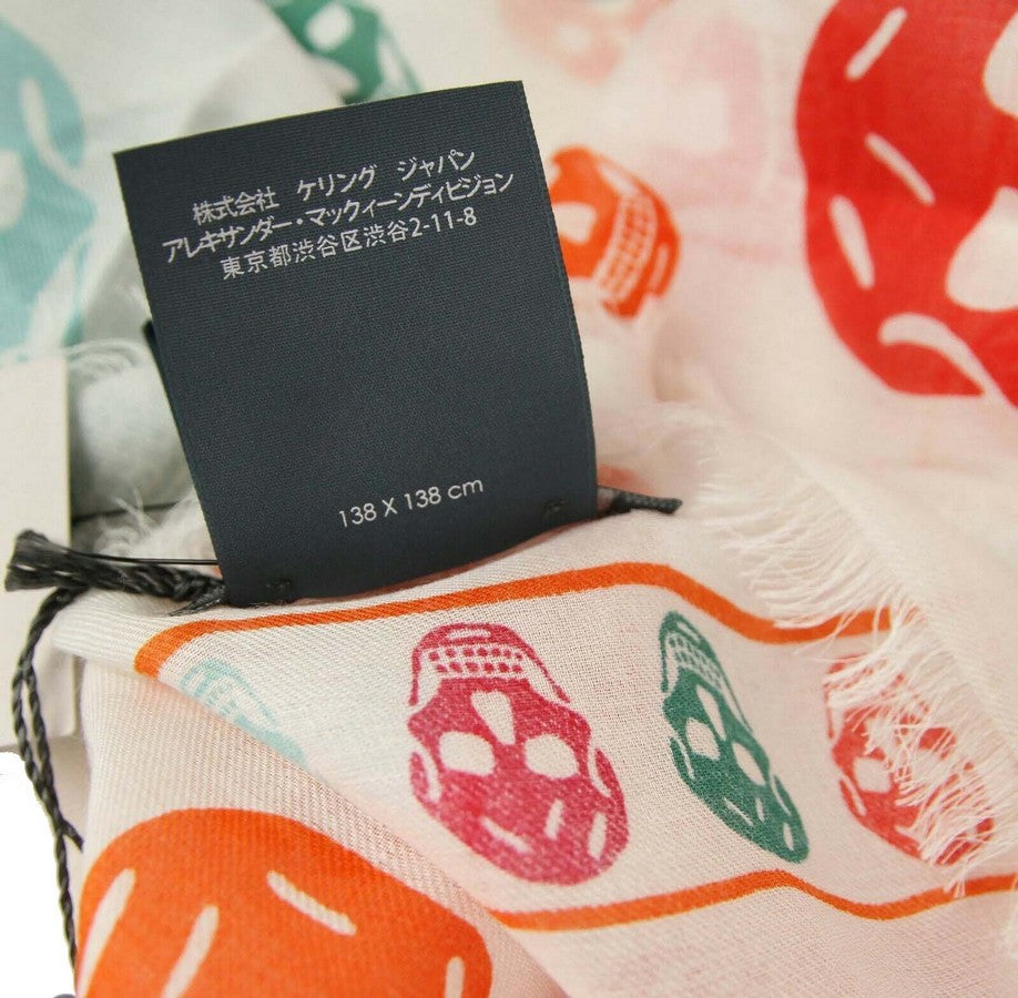 Alexander McQueen Women's Ivory / Orange Shawl With Multiskull Box Print 496827 9276