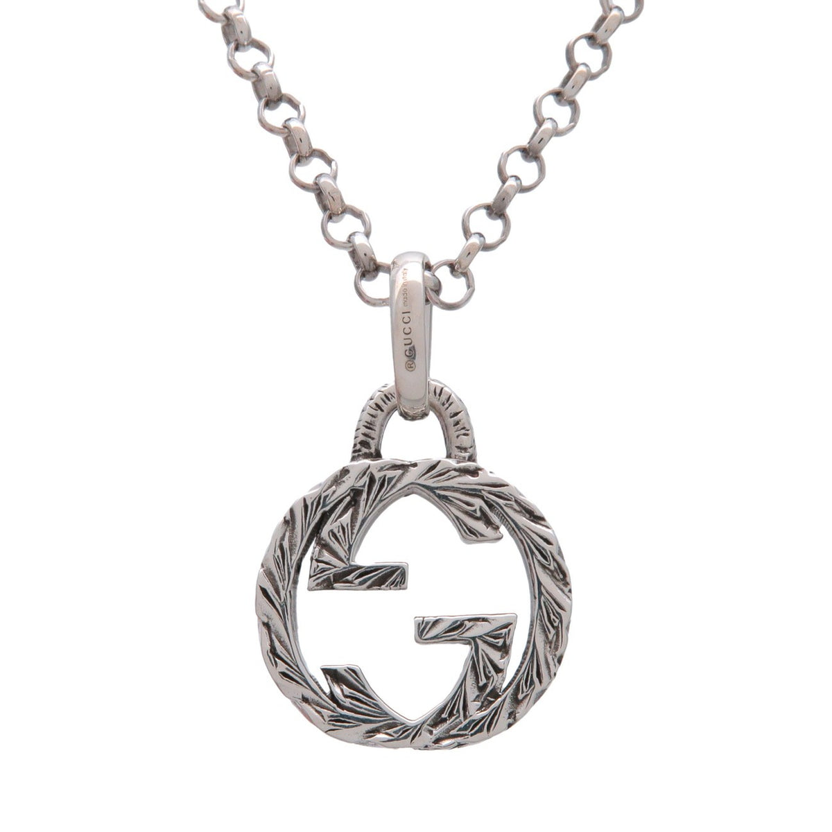 Gucci Engraved Interlocking G Chain Link Pendant Sterling Silver Silver Silver Necklace Jewelry (Pre-Owned)