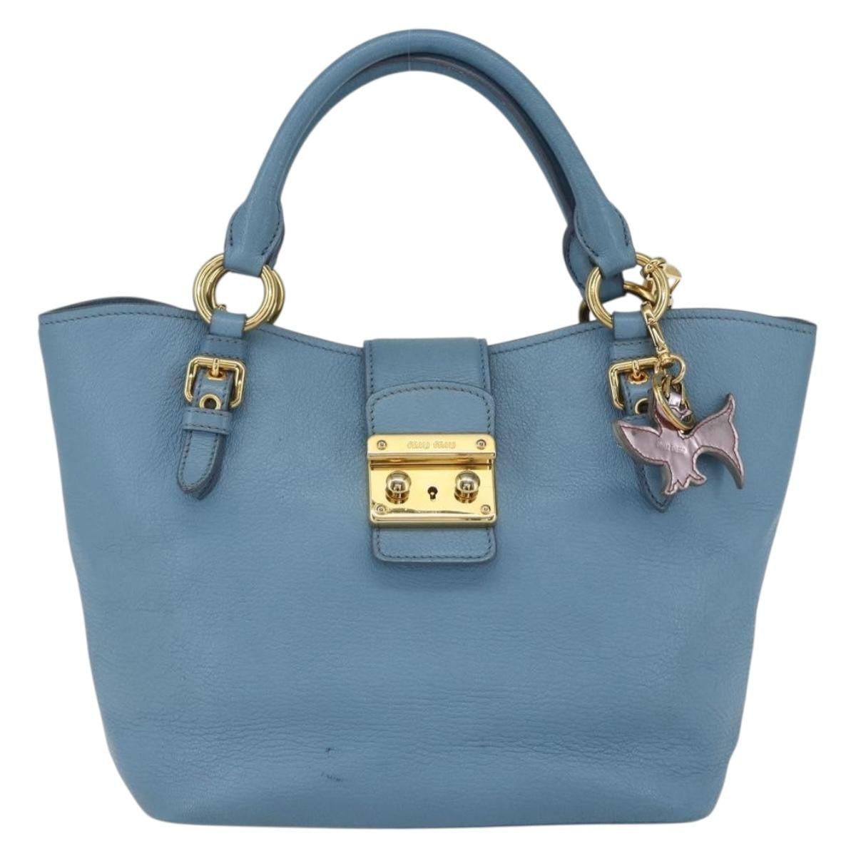 Miu Miu Madras Convertible Lock Leather Blue Leather Tote Bag Bag (Pre-Owned)
