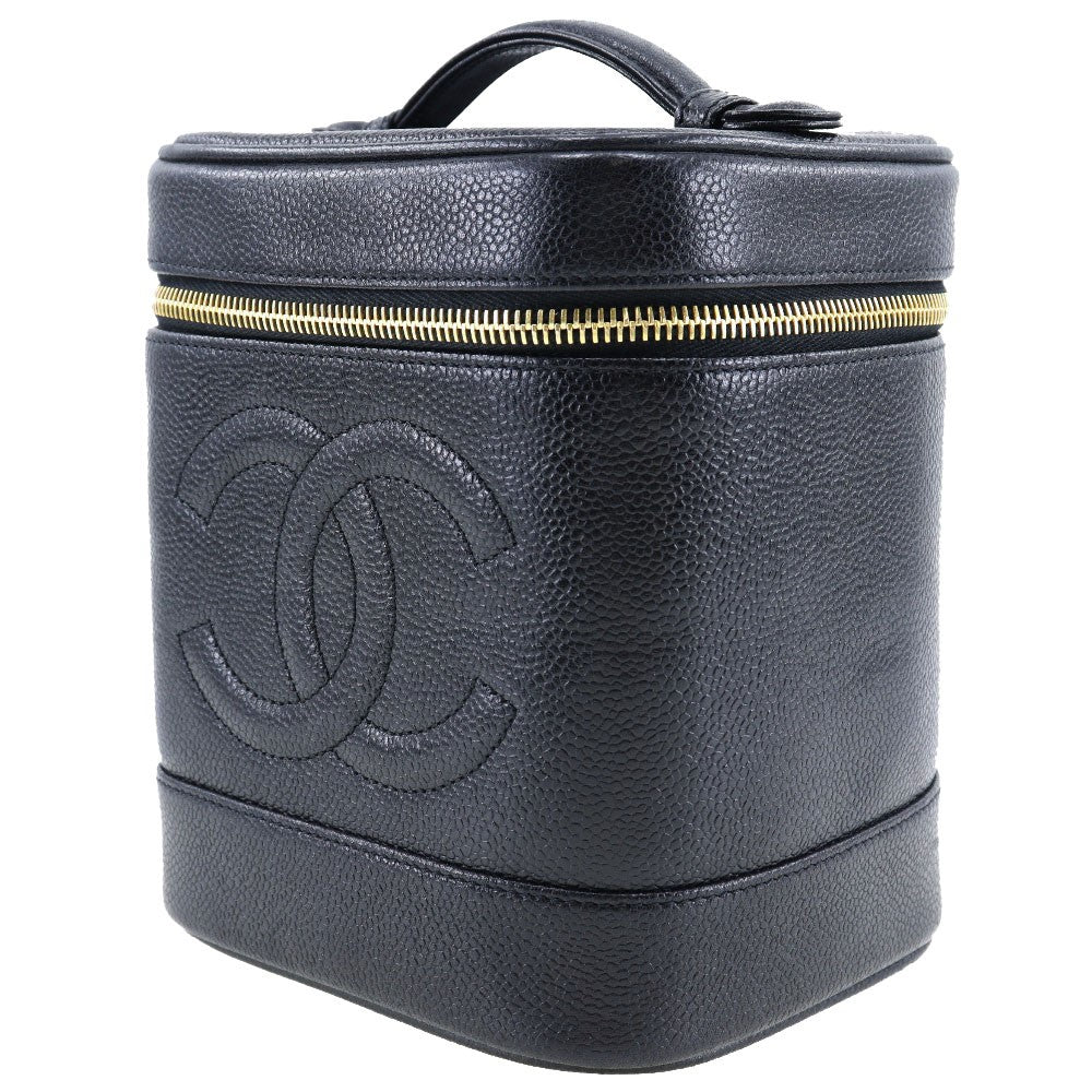 Chanel Vintage Timeless Cosmetic Case Caviar Black Leather Handbag (Pre-Owned)