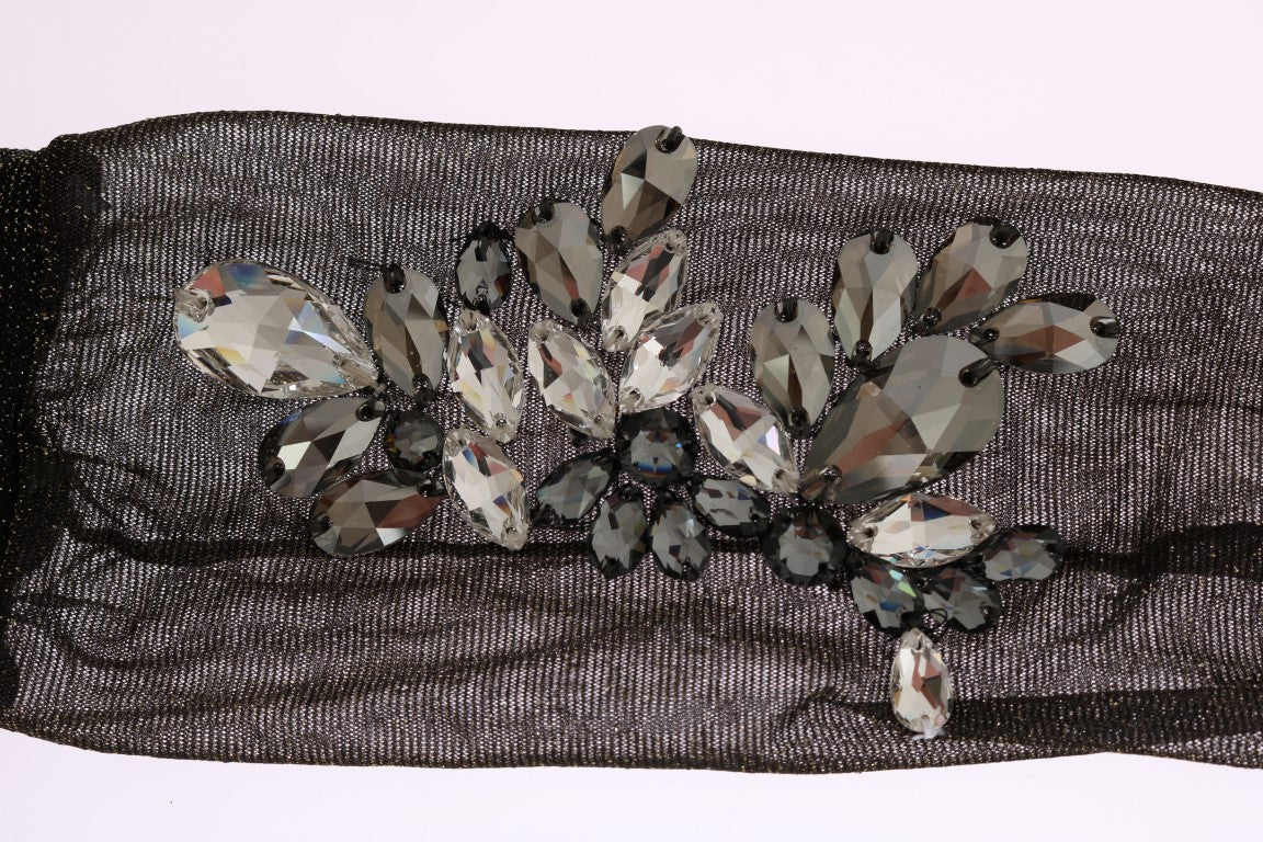 Dolce & Gabbana Black Stretch Floral Clear Crystal Women's Socks