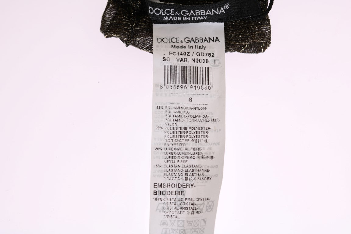 Dolce & Gabbana Black Stretch Floral Clear Crystal Women's Socks