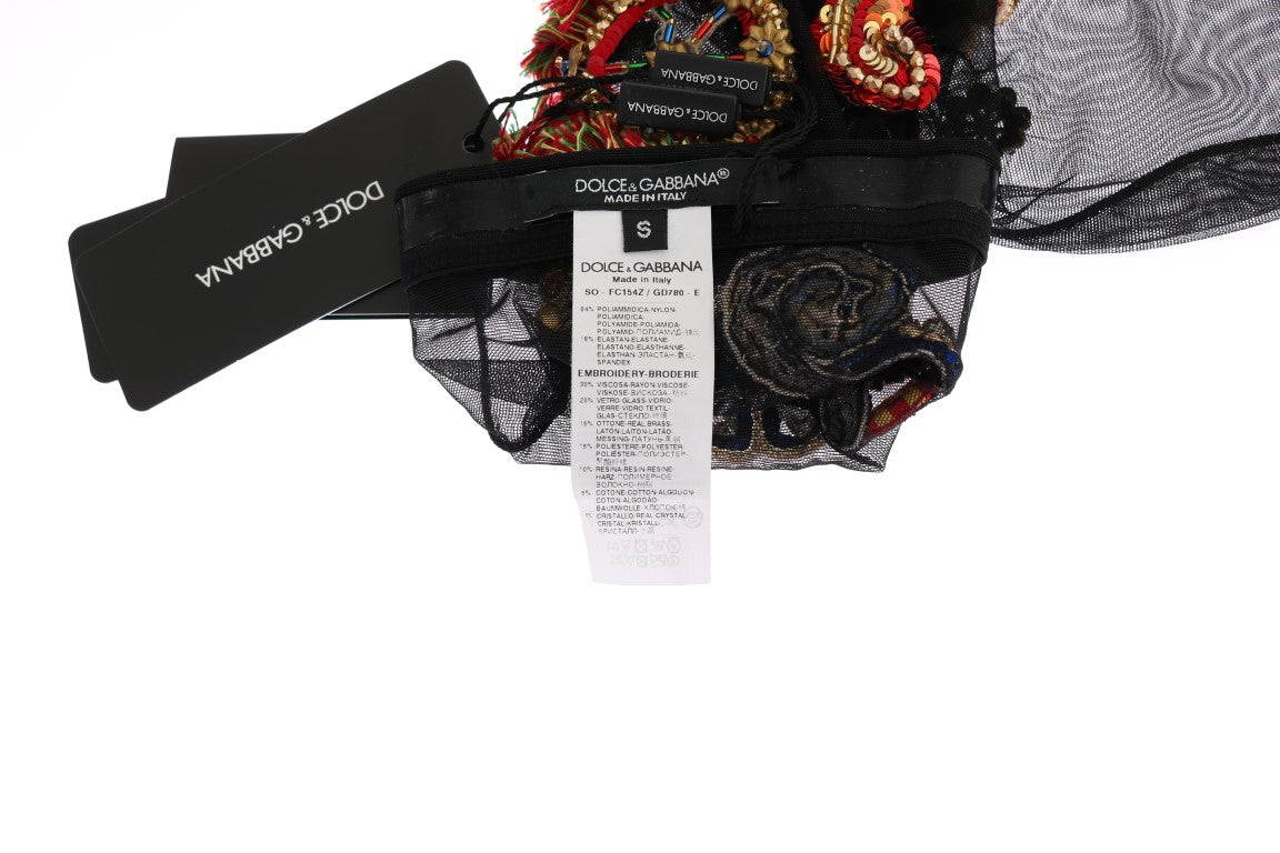 Dolce & Gabbana Black Stretch Carretto Crystal Women's Socks