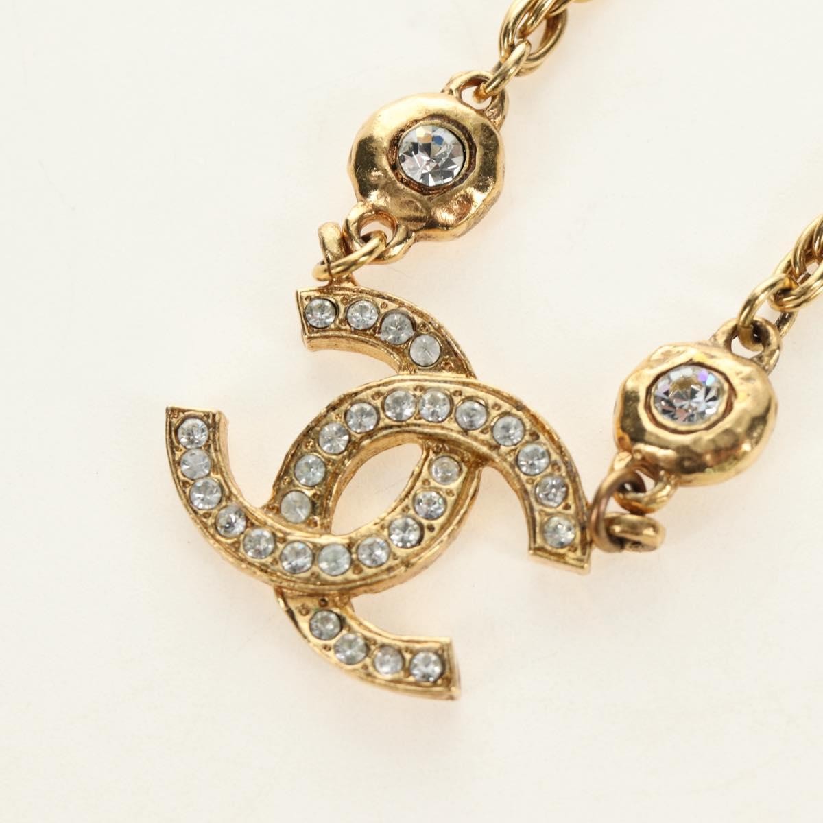 Chanel Cc Pendant Metal With Crystals Gold Metal Necklace Jewelry (Pre-Owned)