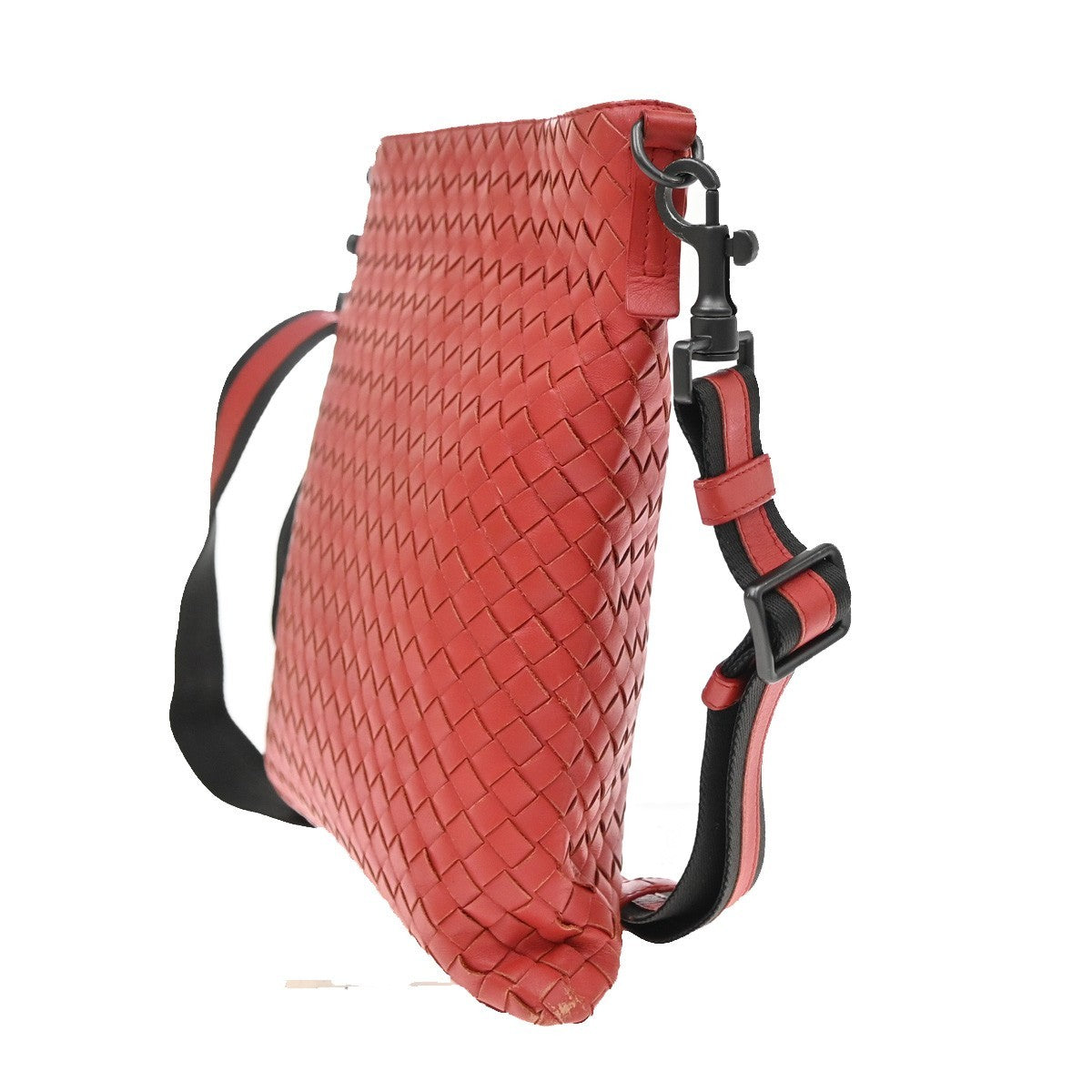 Bottega Veneta Flat Messenger Intrecciato Nappa Red Leather Crossbody Bag Bag (Pre-Owned)