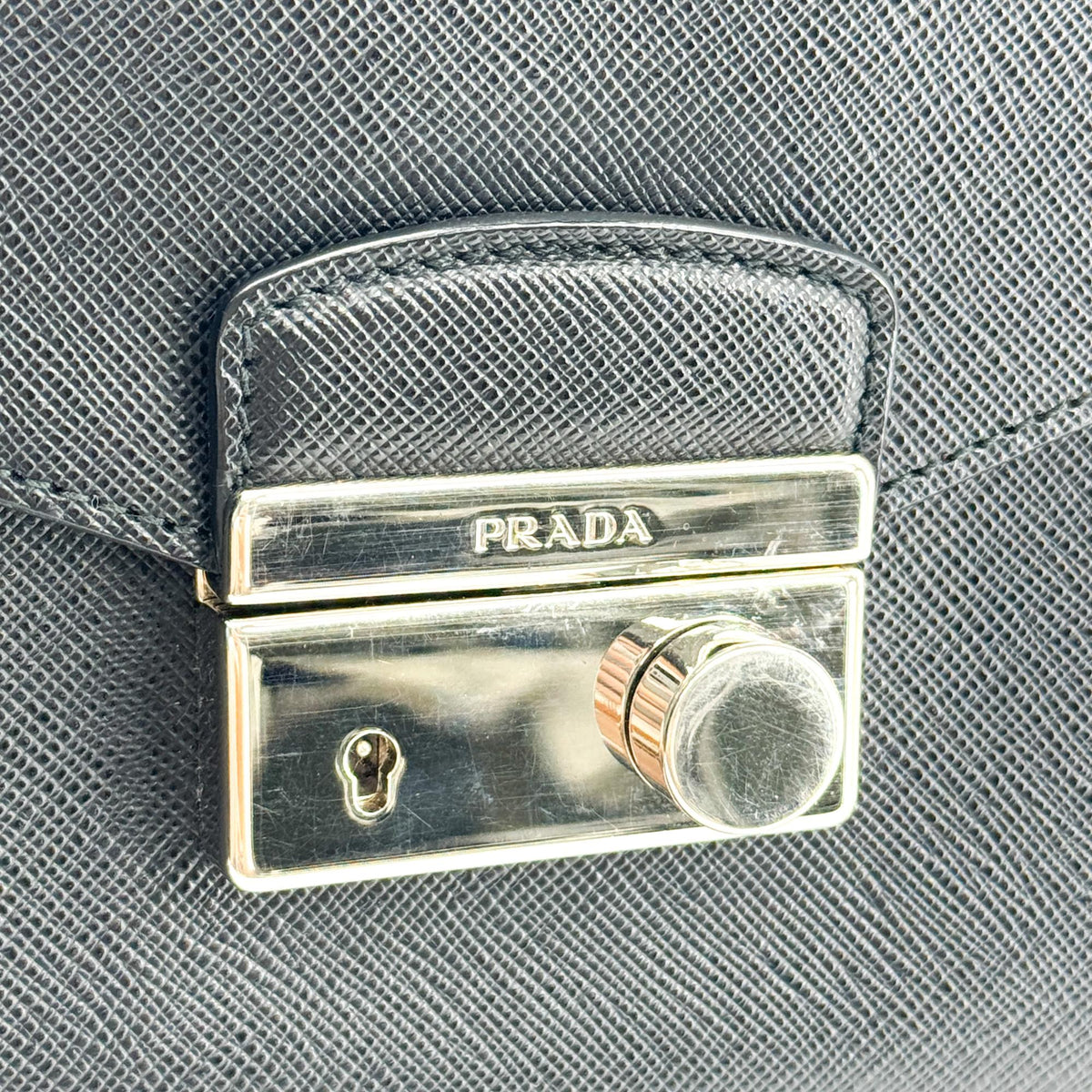 Prada Convertible Sound Vernice Saffiano Leather Black Leather Handbag (Pre-Owned)
