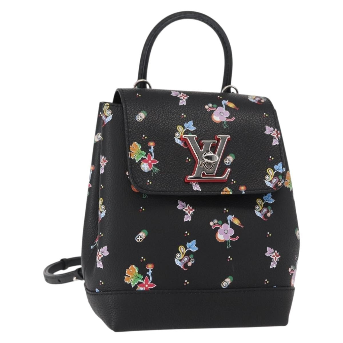 Louis Vuitton Lockme Floral Printed Leather Black Leather Backpack Bag (Pre-Owned)
