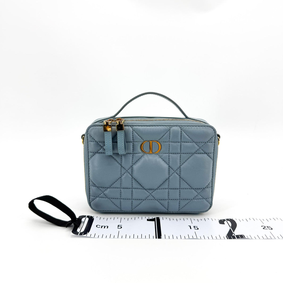 Christian Dior Caro Box Bag With Chain Macrocannage Quilt Calfskin Blue Leather Handbag (Pre-Owned)