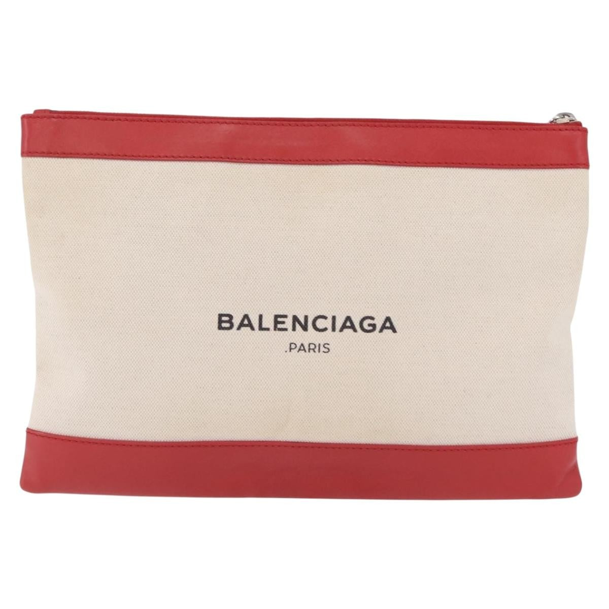 Balenciaga Navy Zip Canvas And Leather Beige Canvas Clutche & Pouche Bag (Pre-Owned)