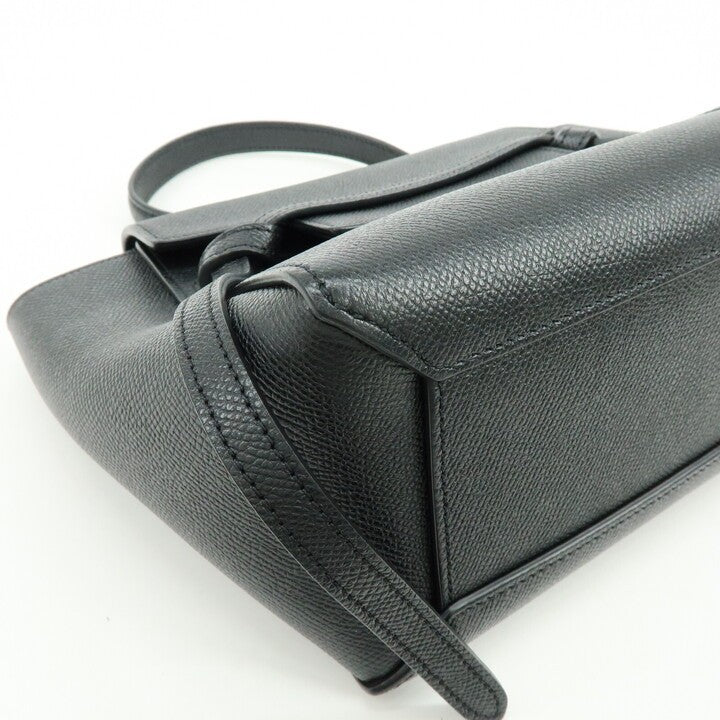 Celine Belt Textured Leather Black Leather Handbag (Pre-Owned)