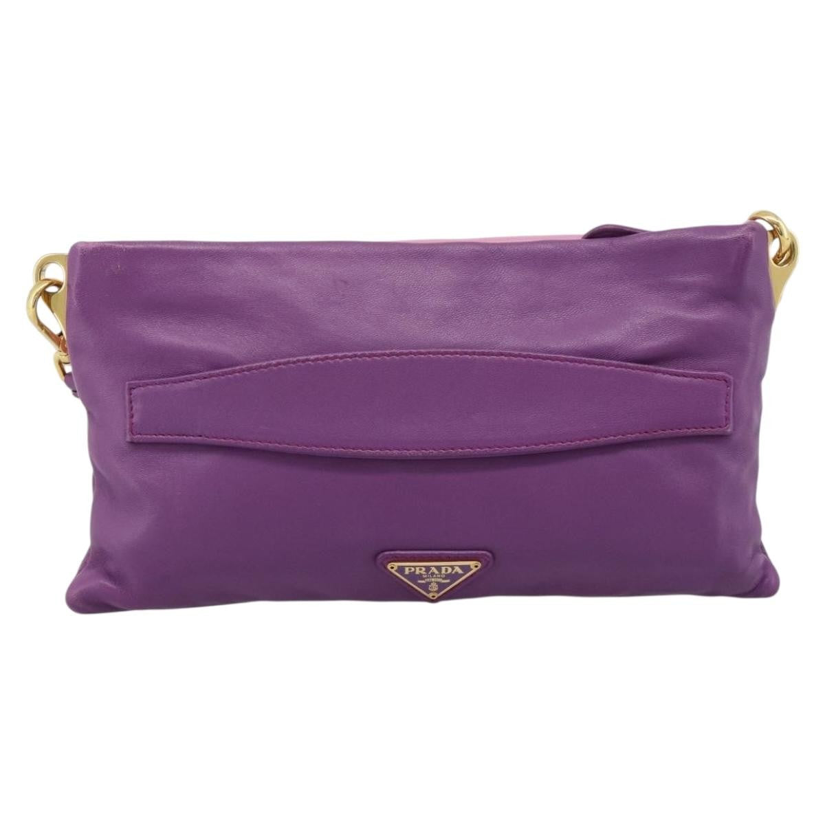 Prada Fold Over Chain Flap Soft Calf Purple Leather Handbag (Pre-Owned)