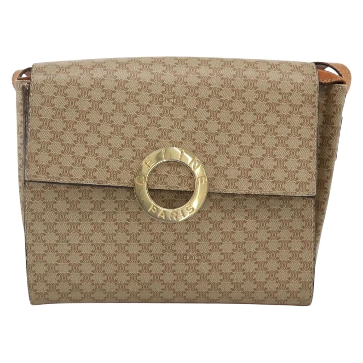 Celine Vintage Macadam Circle Logo Canvas And Leather Beige Canvas Shoulder Bag Bag (Pre-Owned)
