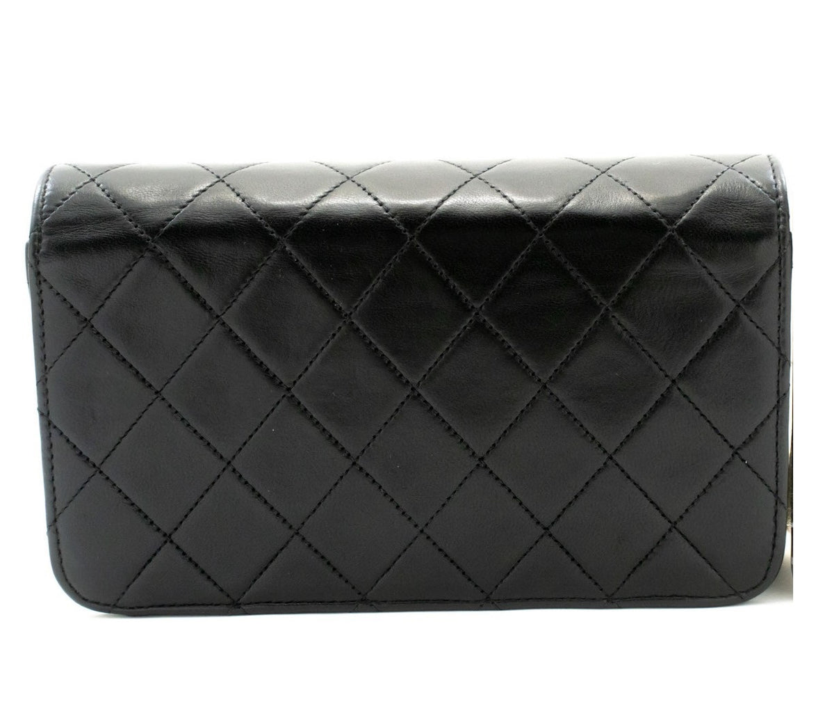 Chanel Vintage Full Flap Quilted Lambskin Black Leather Handbag (Pre-Owned)