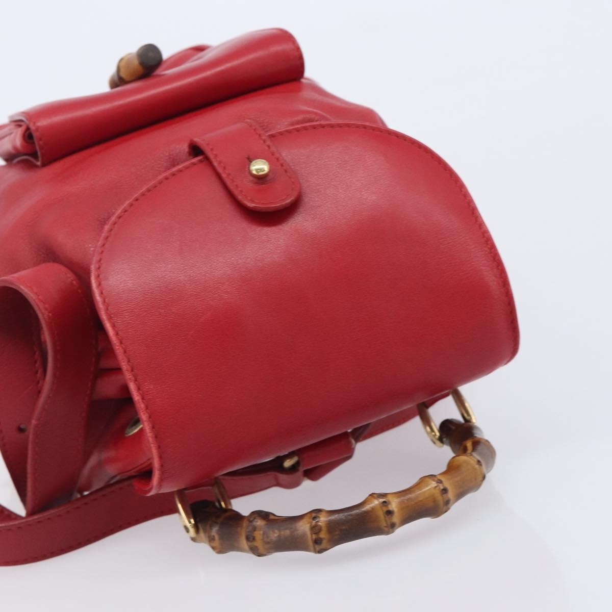 Gucci Vintage Bamboo Leather Red Leather Backpack Bag (Pre-Owned)