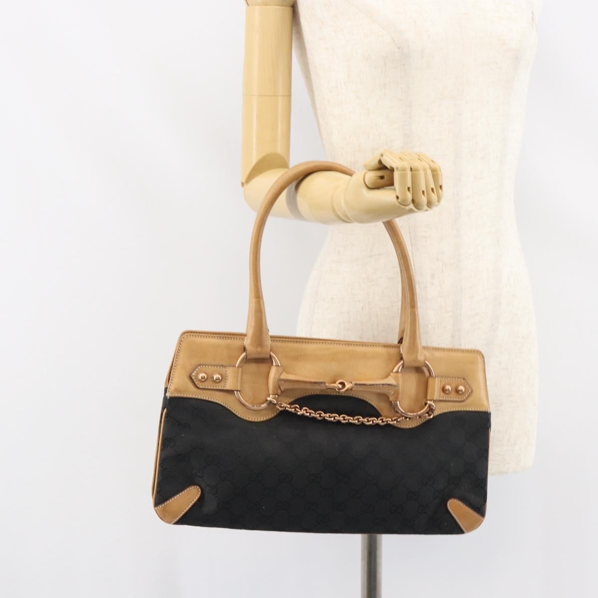 Gucci Horsebit Bracket Tote Gg Canvas And Leather Black Canvas Tote Bag Bag (Pre-Owned)