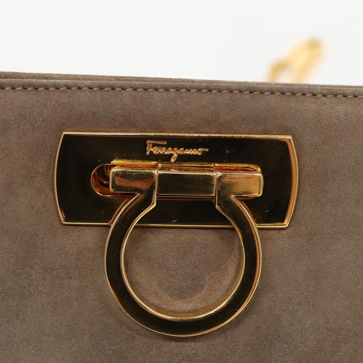 Salvatore Ferragamo Vintage Gancini Chain Suede Brown Suede Shoulder Bag Bag (Pre-Owned)