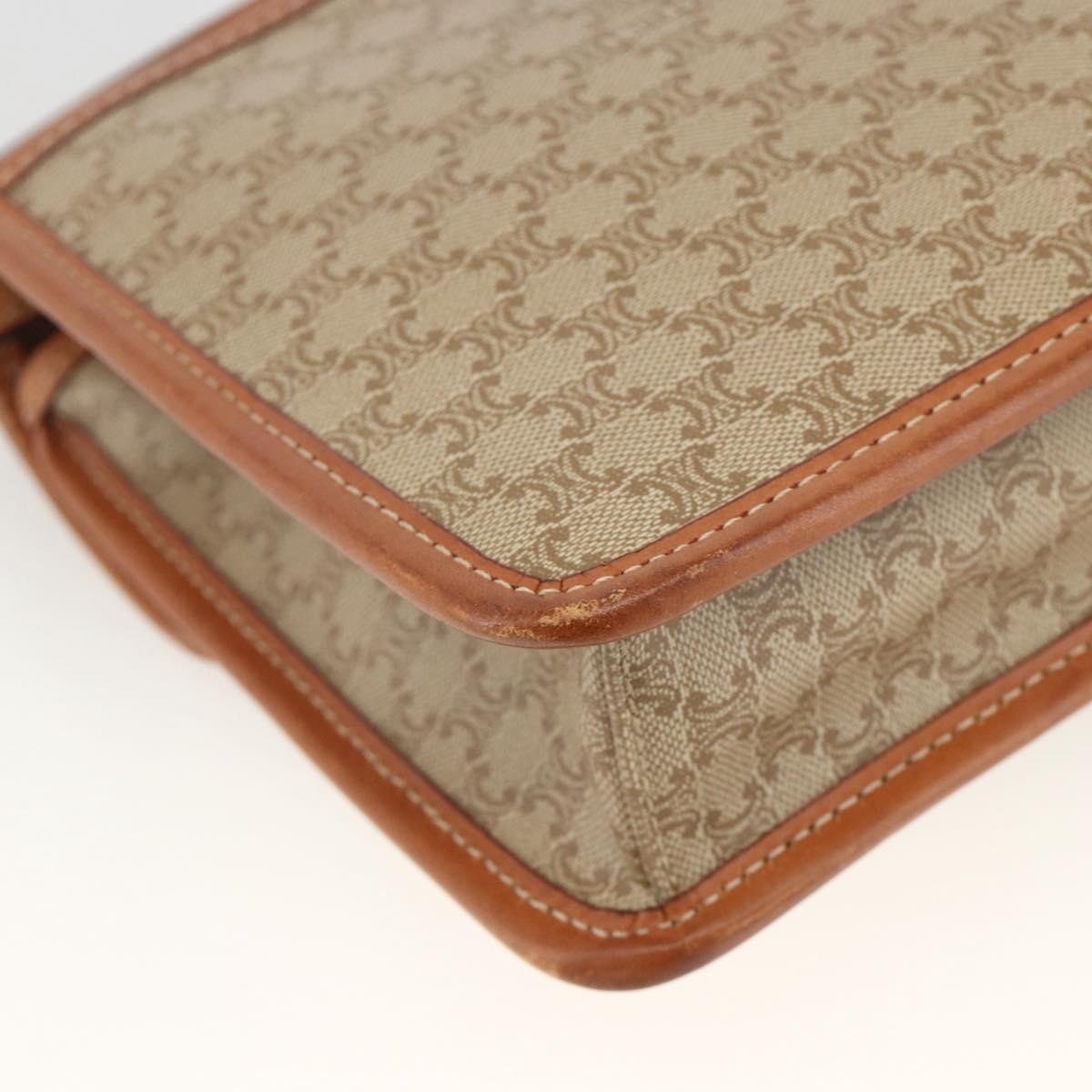 Celine Vintage Macadam Circle Logo Canvas And Leather Beige Canvas Shoulder Bag Bag (Pre-Owned)