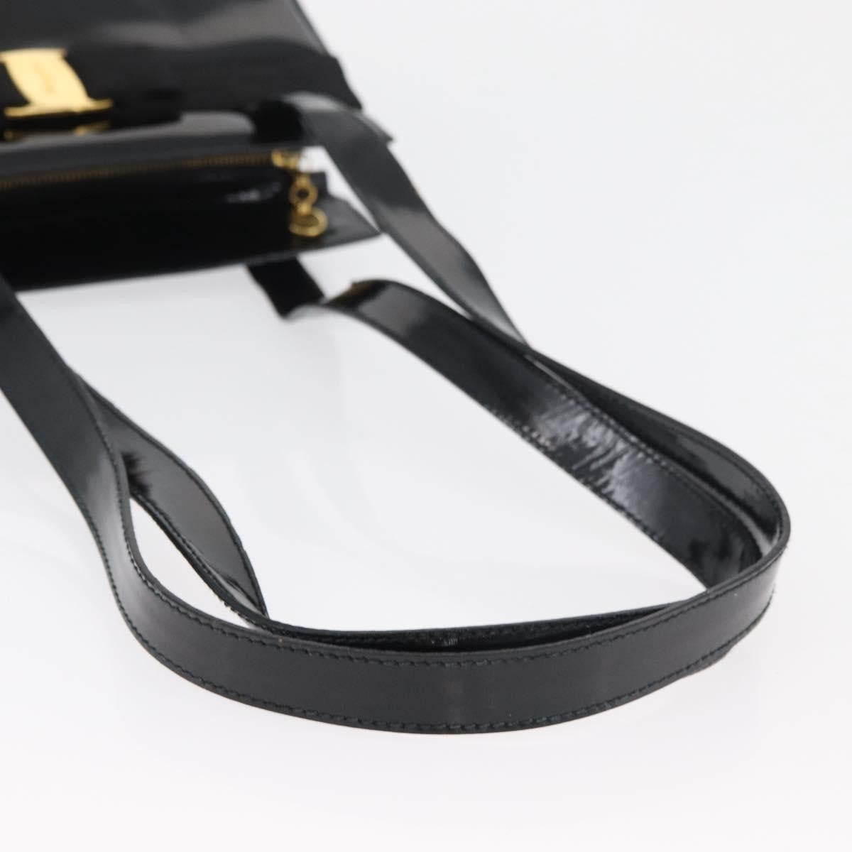 Salvatore Ferragamo Vala Patent Leather Black Patent_Leather Handbag (Pre-Owned)