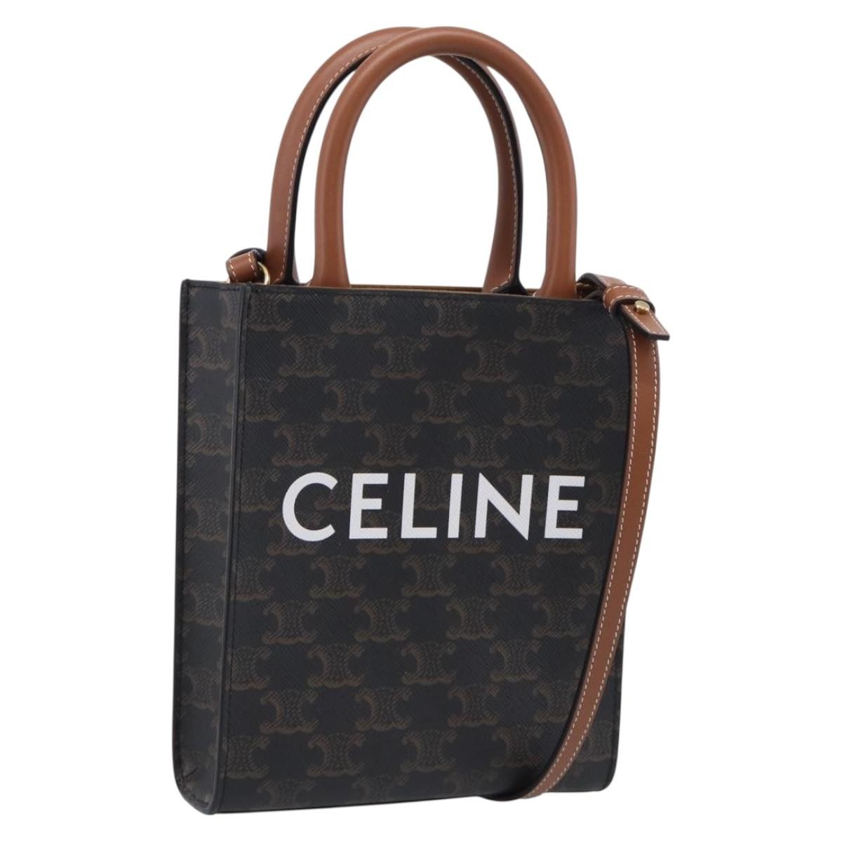 Celine Vertical Cabas Triomphe Coated Canvas Brown Canvas Tote Bag Bag (Pre-Owned)