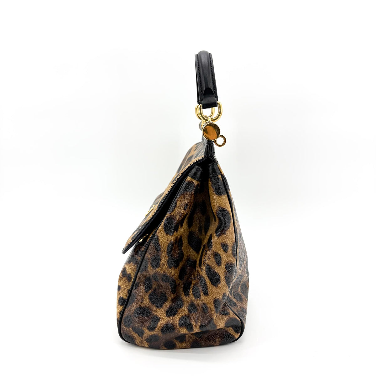 Dolce & Gabbana Miss Sicily Leopard Print Leather Brown Calfskin Handbag (Pre-Owned)