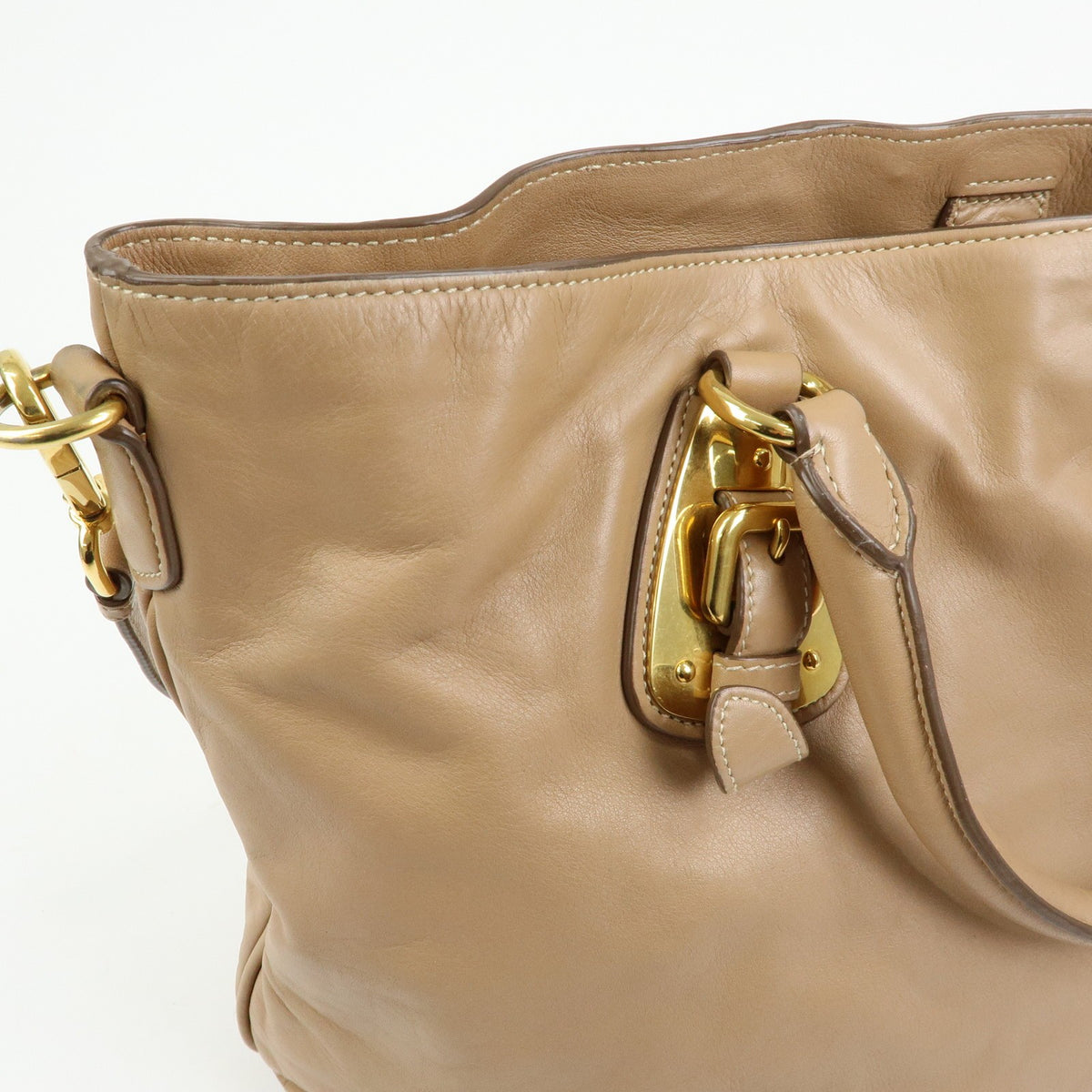 Prada Convertible Shopper Soft Calf Brown Leather Tote Bag Bag (Pre-Owned)