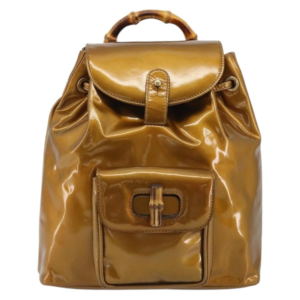 Gucci Vintage Bamboo Patent Gold Patent_Leather Backpack Bag (Pre-Owned)