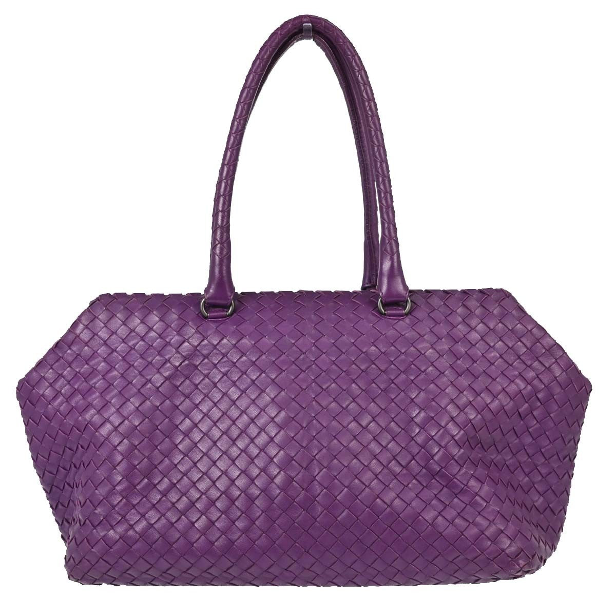 Bottega Veneta Brick Intrecciato Nappa Purple Leather Tote Bag Bag (Pre-Owned)