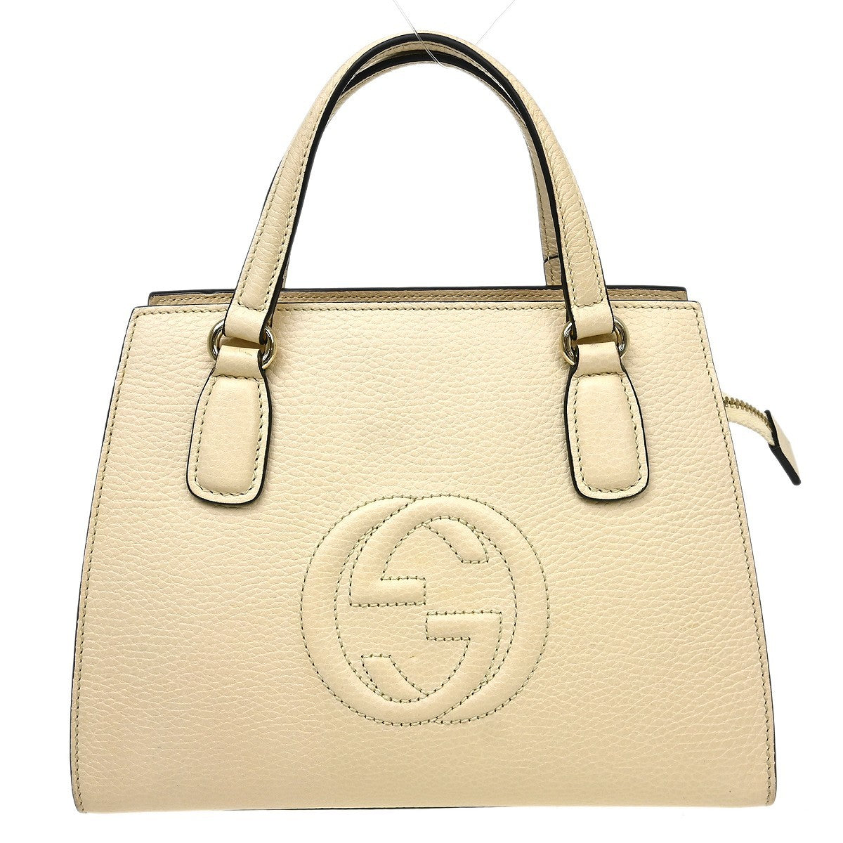 Gucci Soho Convertible Top Handle Satchel Leather Beige Leather Handbag (Pre-Owned)