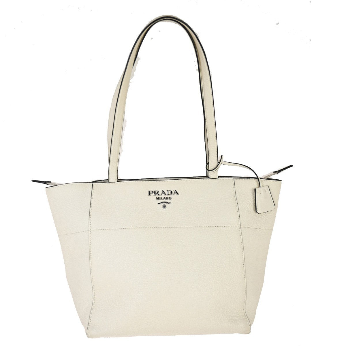 Prada Vintage Tote Leather White Leather Tote Bag Bag (Pre-Owned)